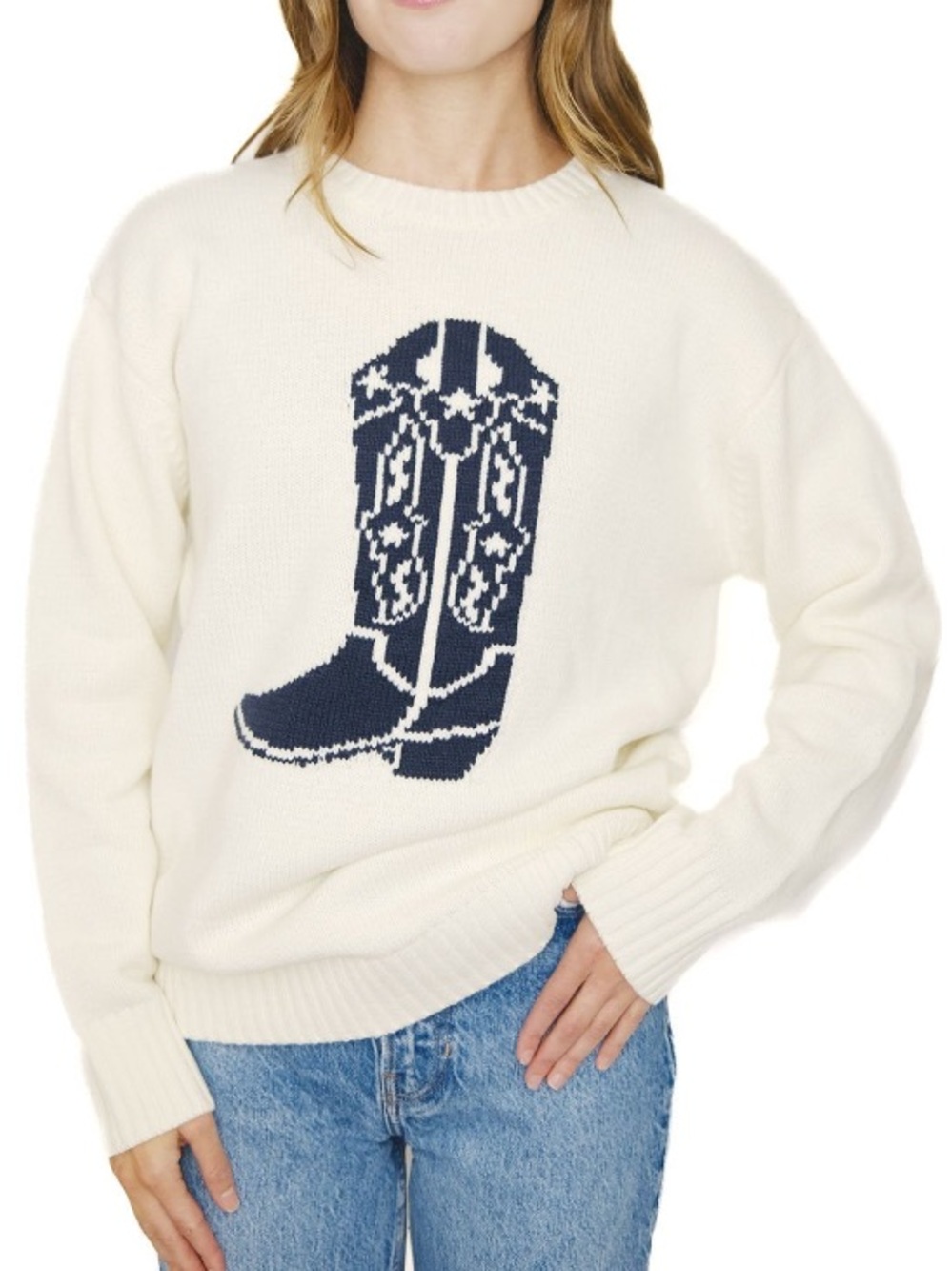 Mighty Fine Cream Cowboy Boot Sweater